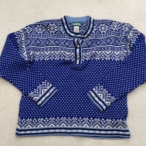 L.L. Bean Blue and White Crew Neck Sweater